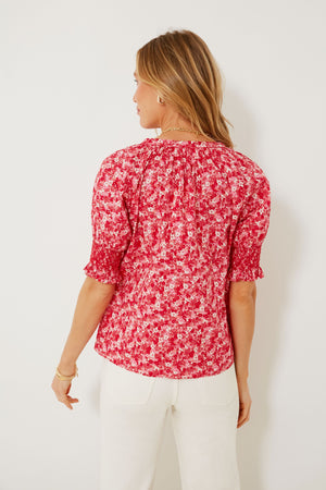 Red and Pink Floral V-Neck Colleen Blouse