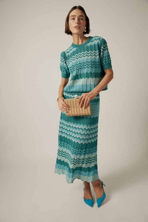 Aqua Crochet Stripe Sylvie Top