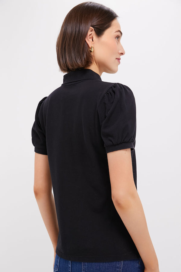 Black Pique Puff Sleeve Peggy Polo