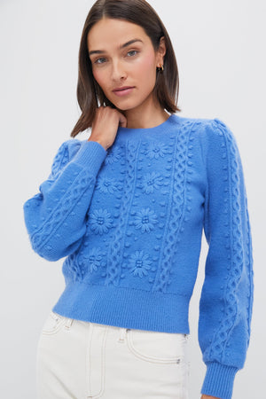 Cerulean Embroidered Floral Frankie Sweater
