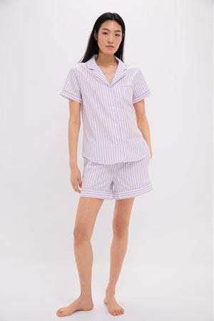 Women's Lavender French Ticking Short Set
