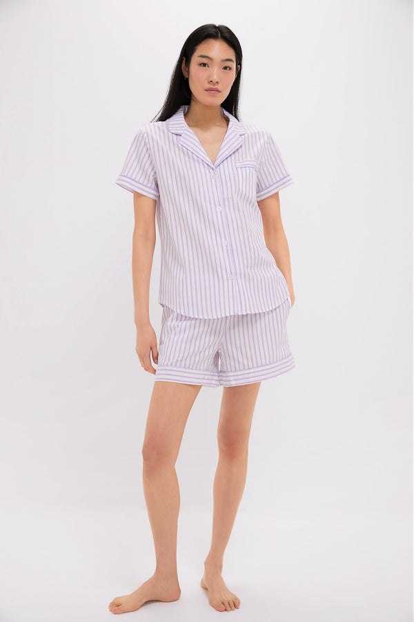 Women's Lavender French Ticking Short Set