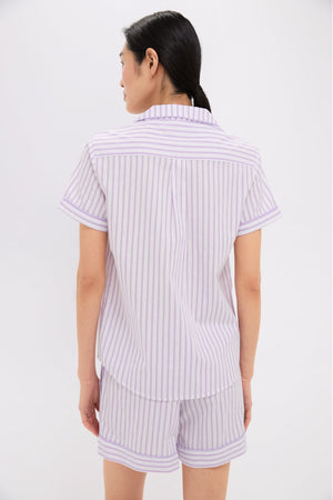 Women's Lavender French Ticking Short Set