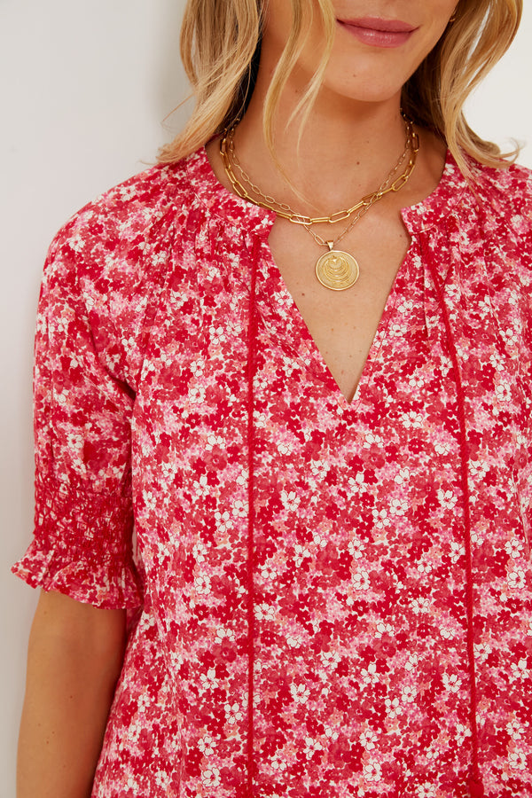 Red and Pink Floral V-Neck Colleen Blouse
