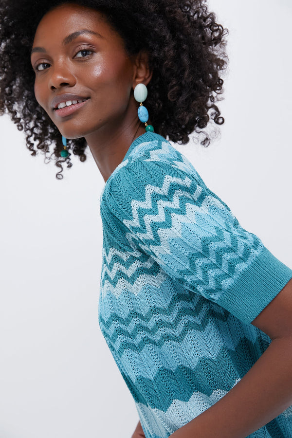 Aqua Crochet Stripe Sylvie Top