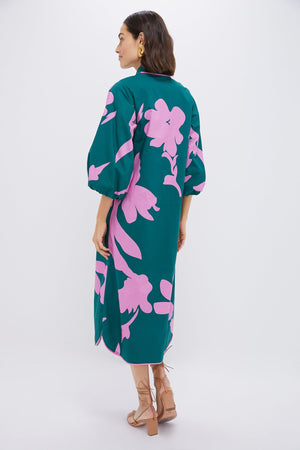 Hunter Green & Pink Floral Arem Caftan