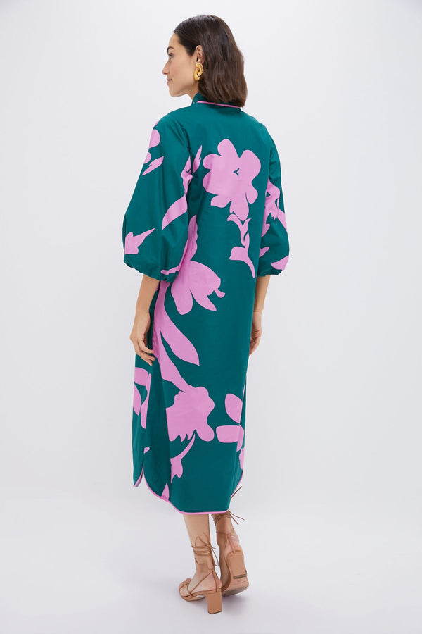 Hunter Green & Pink Floral Arem Caftan