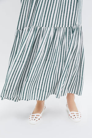 Moss Stripe Shirred Skirt