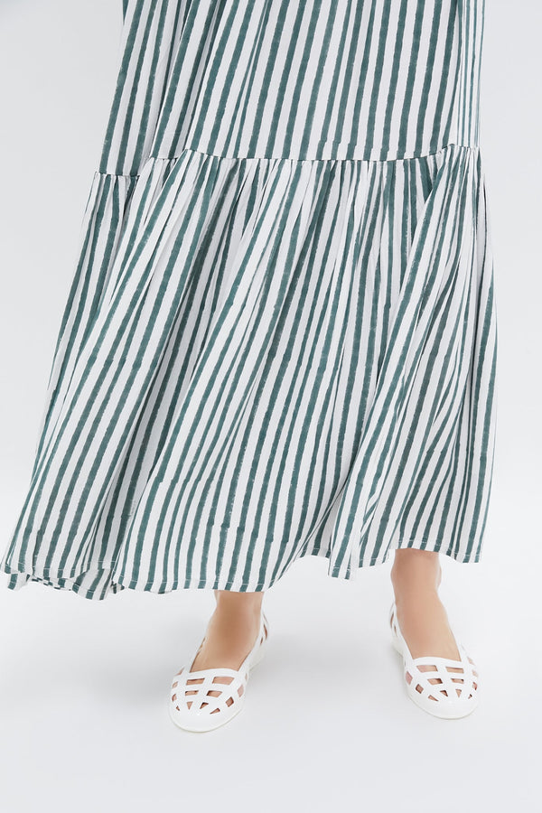 Moss Stripe Shirred Skirt