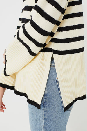 Cream Striped Turtleneck Sweater