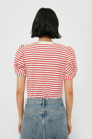 Red Striped Vesty Puff Short Sleeve Crewneck