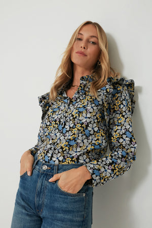 Blue & Yellow Floral Primrose Blouse