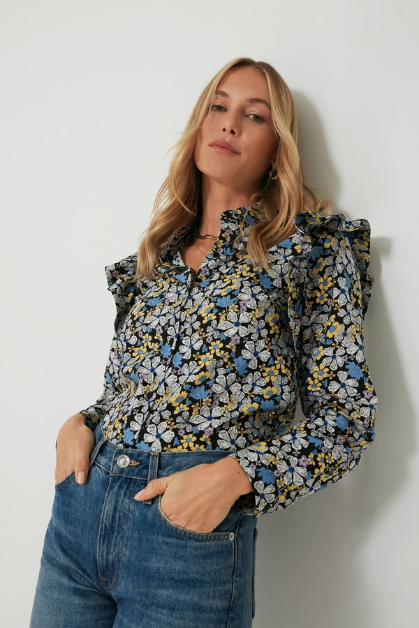 Blue & Yellow Floral Primrose Blouse