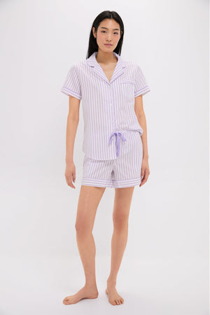 Women's Lavender French Ticking Short Set