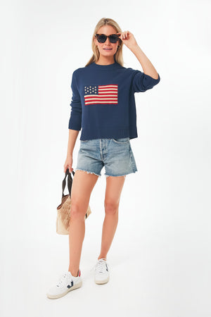 Navy Cropped Americana Sweater