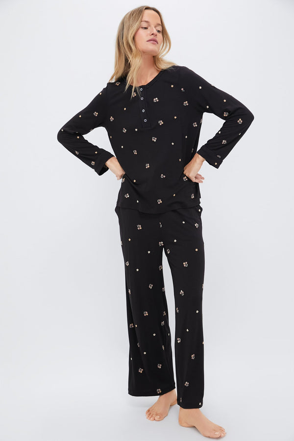 Black Orla Sleepwear Henley PJ Set