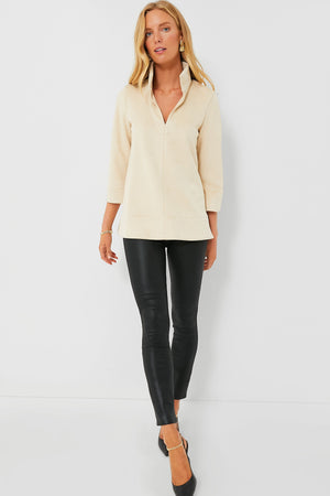 Bone Suede Margot Stand Collar Blouse