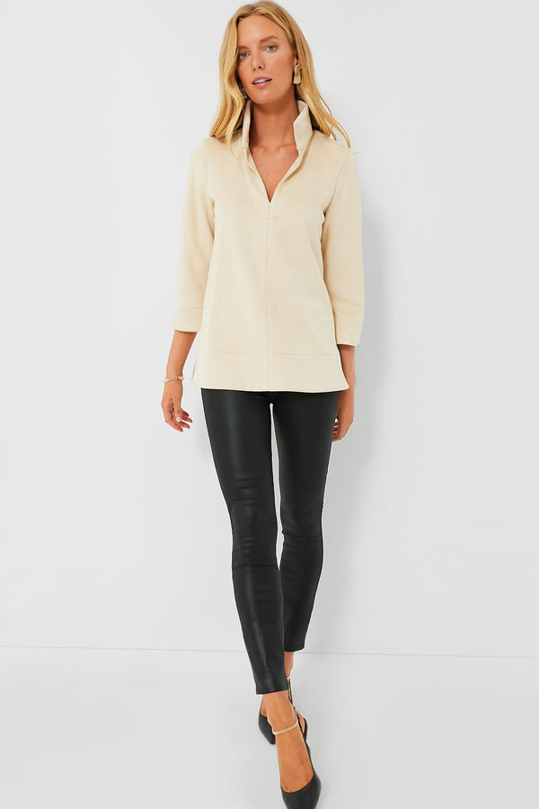 Bone Suede Margot Stand Collar Blouse
