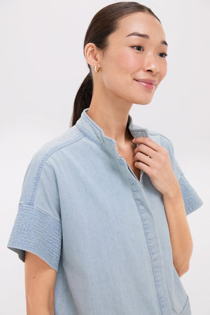 Light Wash Denim Trapunto Stitch Sofia Shirt