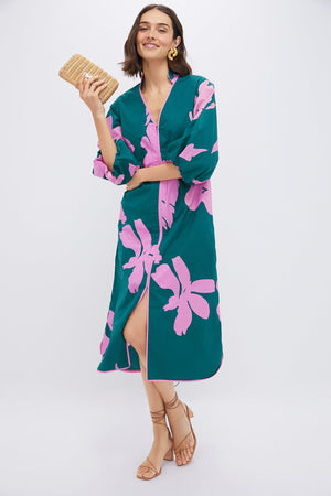 Hunter Green & Pink Floral Arem Caftan