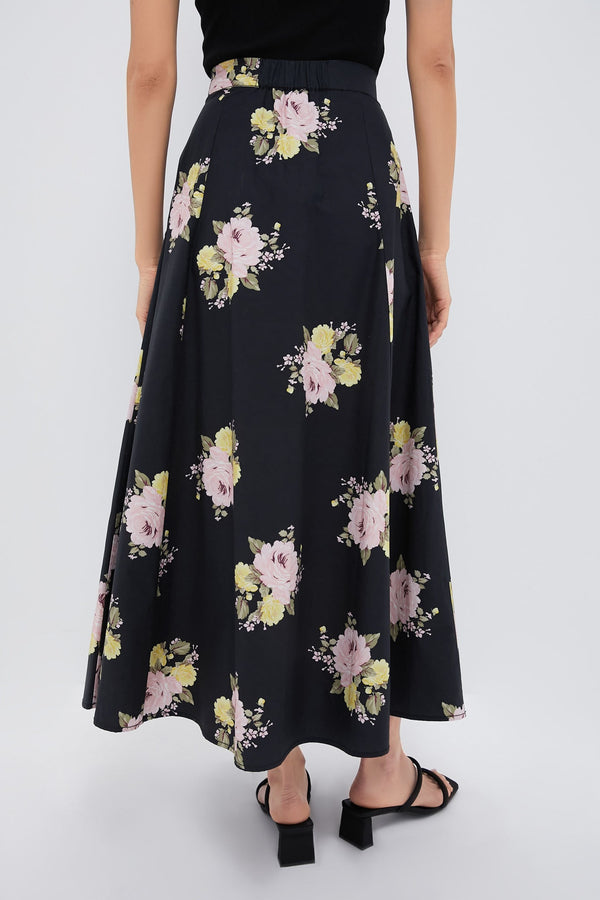 Black Posy Poplin Maxi Skirt