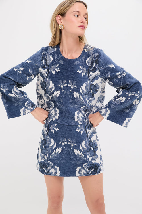 Indigo Reflection Knit Jacquard Maxine Top