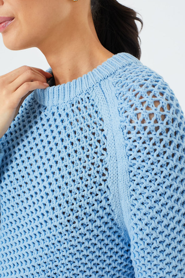 Corsica Blue Crochet Knit Annette Sweater