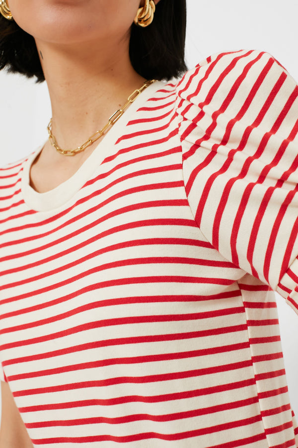 Red Striped Vesty Puff Short Sleeve Crewneck
