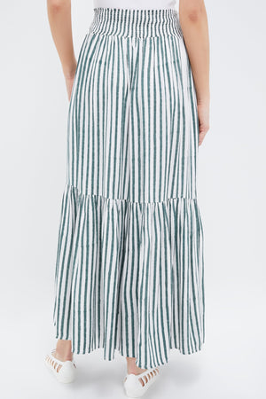 Moss Stripe Shirred Skirt