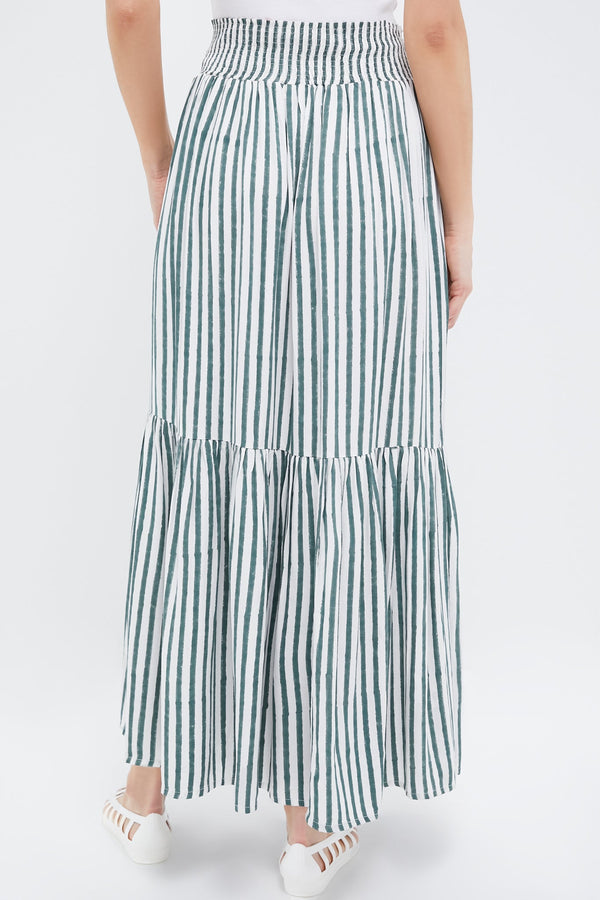 Moss Stripe Shirred Skirt