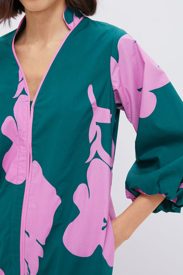 Hunter Green & Pink Floral Arem Caftan