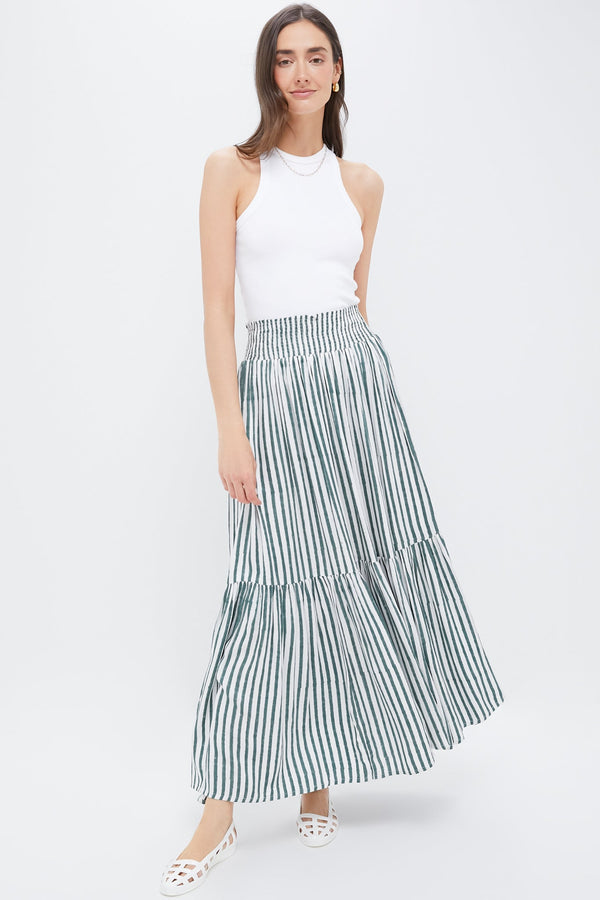 Moss Stripe Shirred Skirt