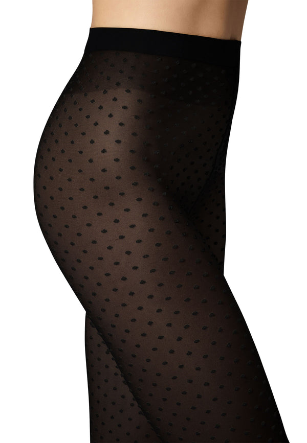 Black Satin Touch Dots Tights