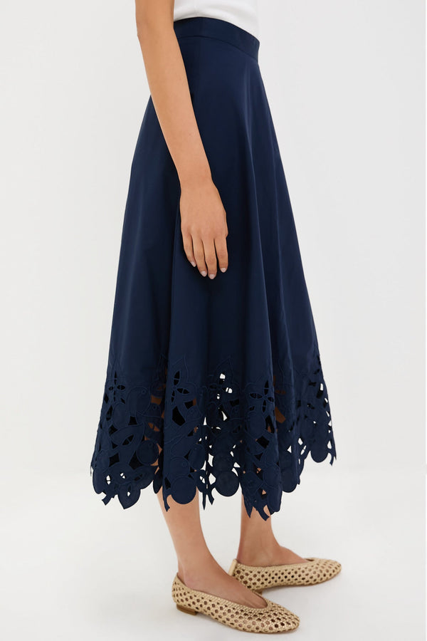 Navy Cotton Eyelet Caldwell Skirt