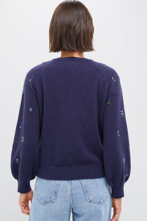 Blue Floral Embellishment Navy Elsie Cardigan