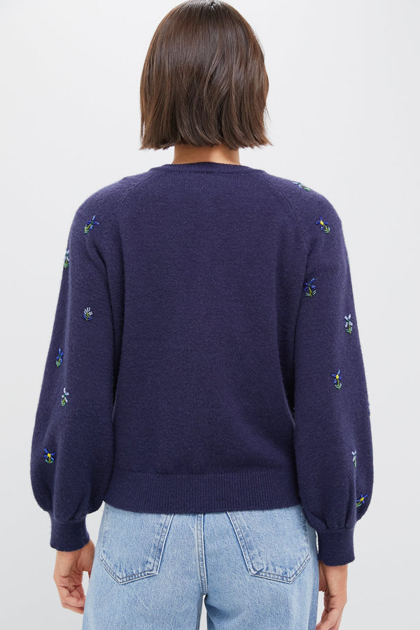 Blue Floral Embellishment Navy Elsie Cardigan