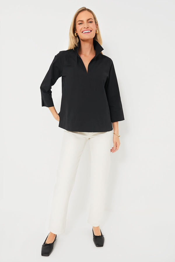 Black Margot Stand Collar Blouse