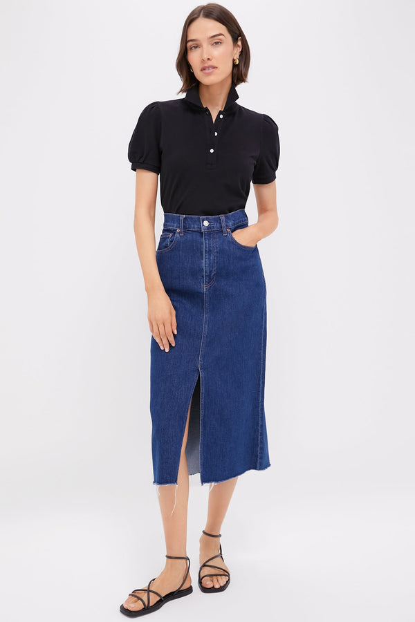 Black Pique Puff Sleeve Peggy Polo