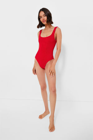 Red Classic Square Neck One Piece