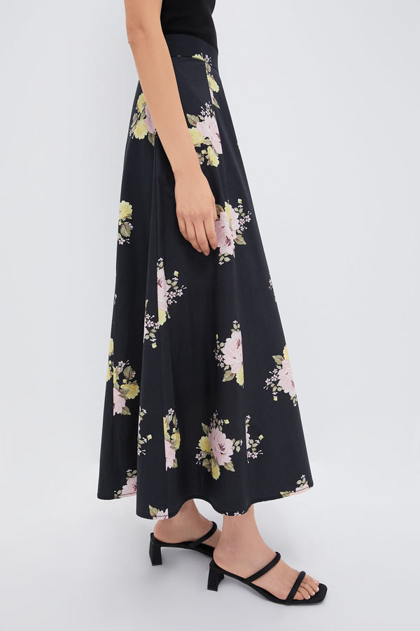 Black Posy Poplin Maxi Skirt