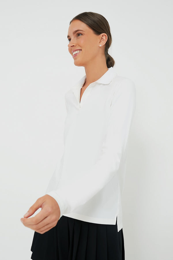 White Long Sleeve Caroline Polo