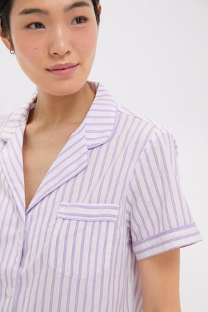 Women's Lavender French Ticking Short Set