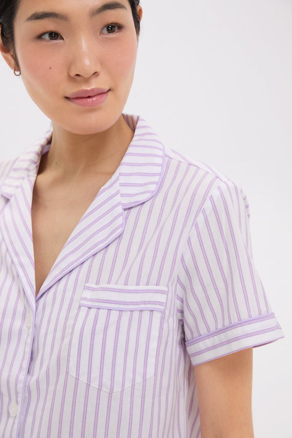 Women's Lavender French Ticking Short Set