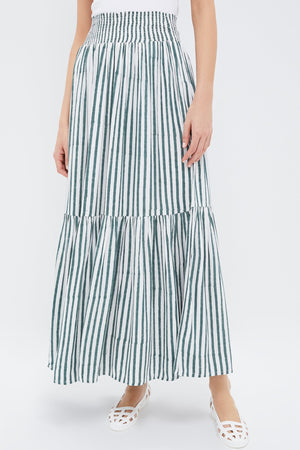 Moss Stripe Shirred Skirt