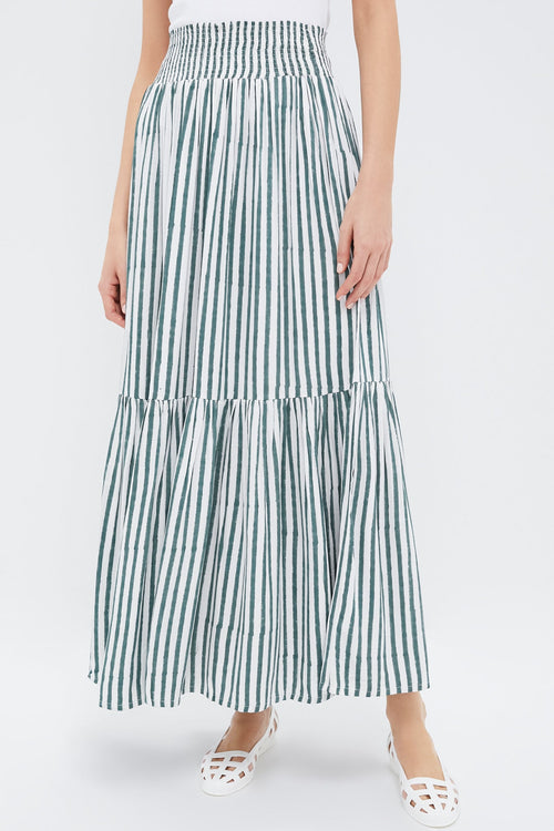 Moss Stripe Shirred Skirt