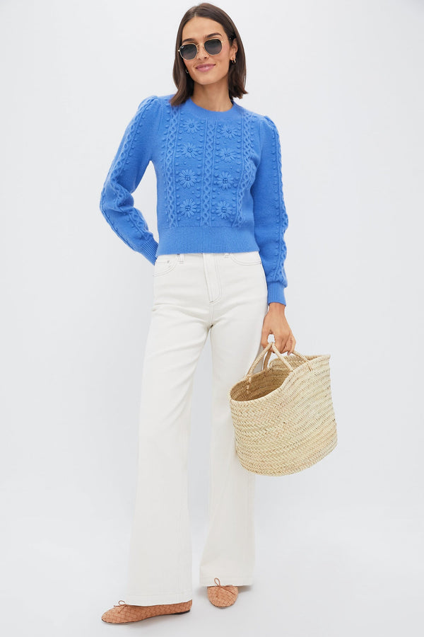 Cerulean Embroidered Floral Frankie Sweater