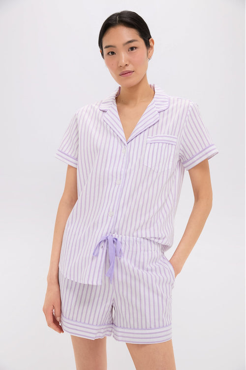 Women's Lavender French Ticking Short Set