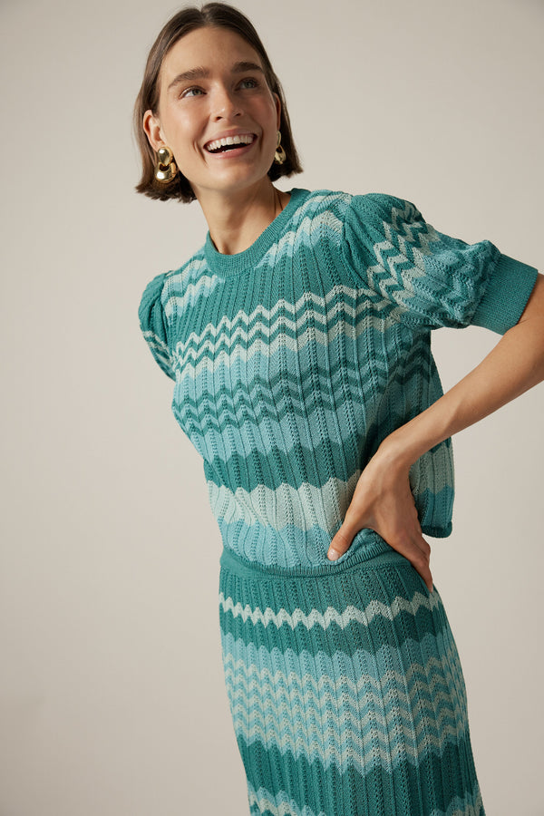 Aqua Crochet Stripe Sylvie Top