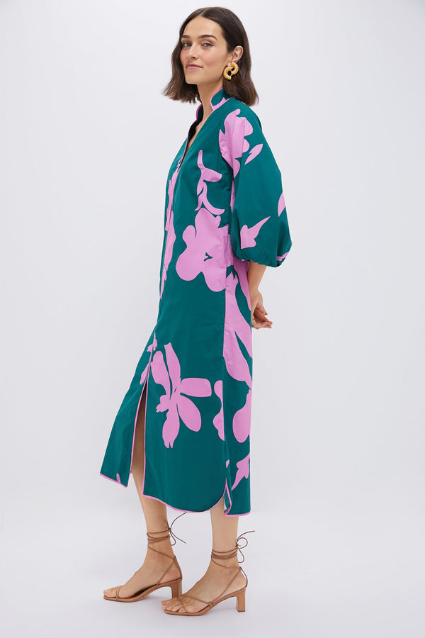 Hunter Green & Pink Floral Arem Caftan