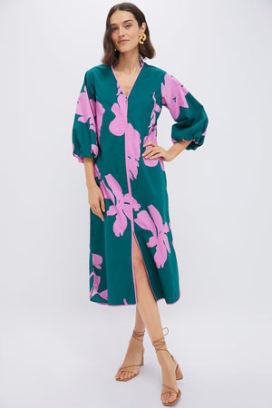 Hunter Green & Pink Floral Arem Caftan